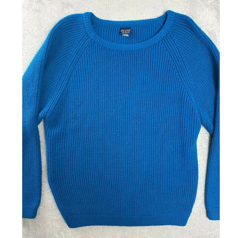 Vintage Brittania Blue Chunky Knit Slouchy Sweater Scoop Neck Mens M Grunge 90s